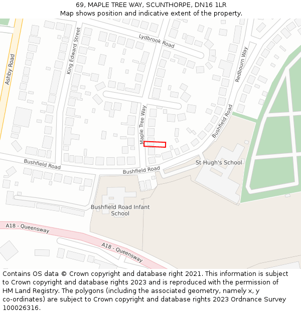 69, MAPLE TREE WAY, SCUNTHORPE, DN16 1LR: Location map and indicative extent of plot