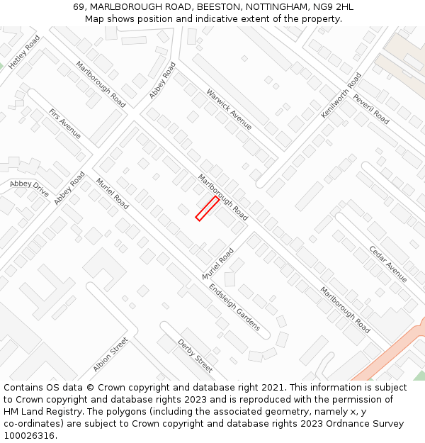 69, MARLBOROUGH ROAD, BEESTON, NOTTINGHAM, NG9 2HL: Location map and indicative extent of plot