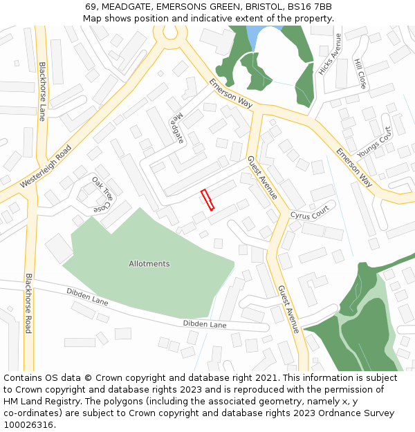 69, MEADGATE, EMERSONS GREEN, BRISTOL, BS16 7BB: Location map and indicative extent of plot