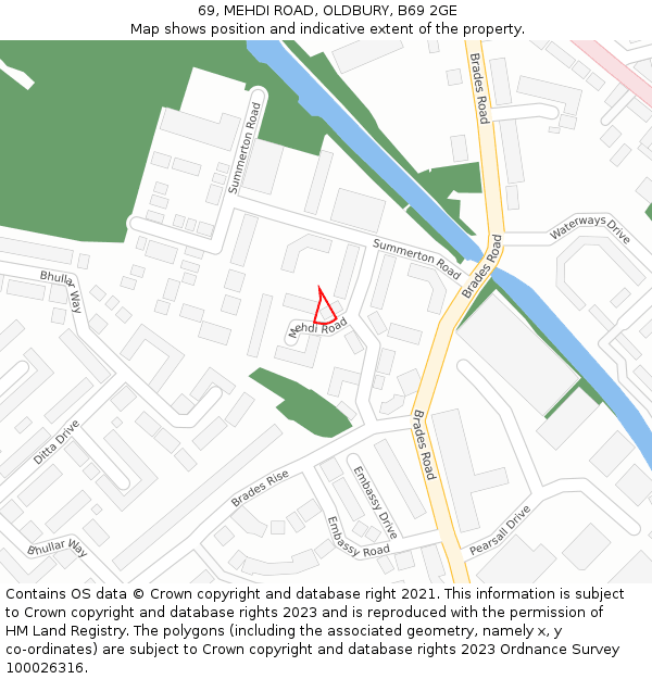 69, MEHDI ROAD, OLDBURY, B69 2GE: Location map and indicative extent of plot