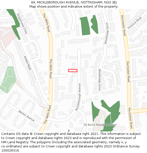 69, MICKLEBOROUGH AVENUE, NOTTINGHAM, NG3 3EJ: Location map and indicative extent of plot