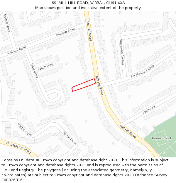 69, MILL HILL ROAD, WIRRAL, CH61 4XA: Location map and indicative extent of plot