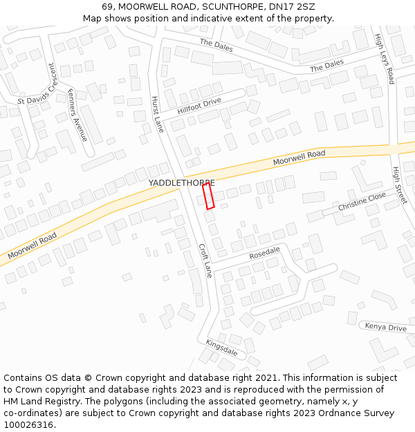 69, MOORWELL ROAD, SCUNTHORPE, DN17 2SZ: Location map and indicative extent of plot