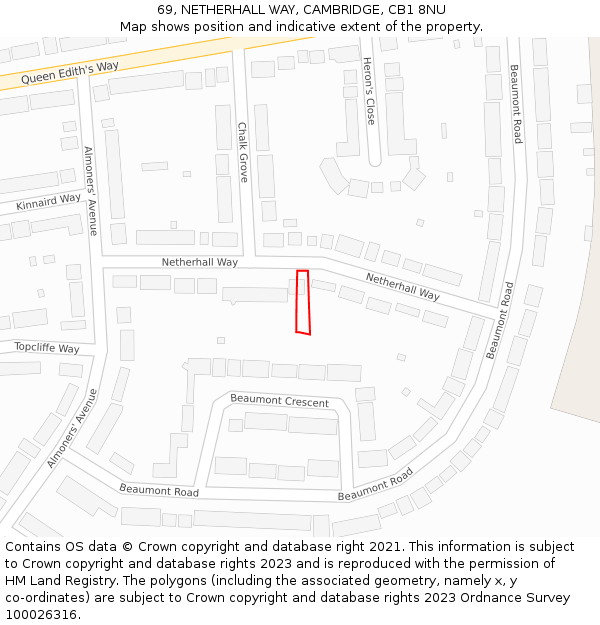 69, NETHERHALL WAY, CAMBRIDGE, CB1 8NU: Location map and indicative extent of plot