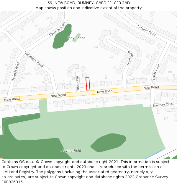 69, NEW ROAD, RUMNEY, CARDIFF, CF3 3AD: Location map and indicative extent of plot