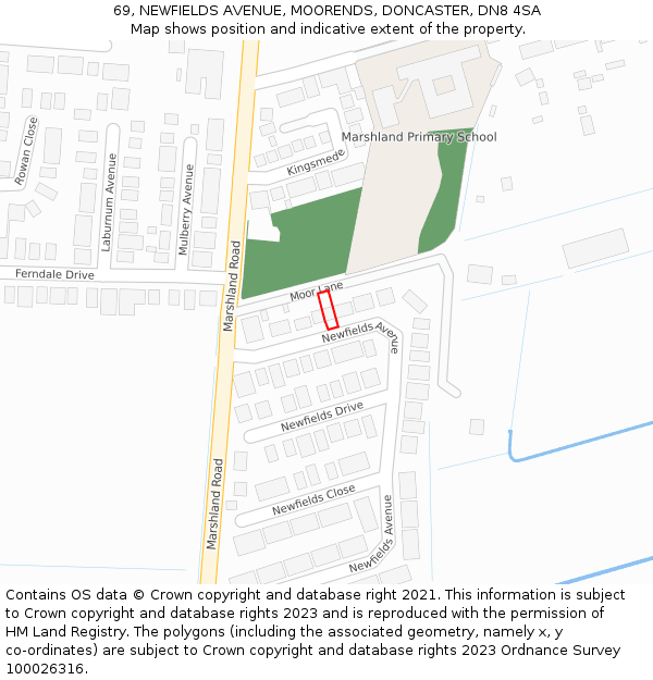 69, NEWFIELDS AVENUE, MOORENDS, DONCASTER, DN8 4SA: Location map and indicative extent of plot