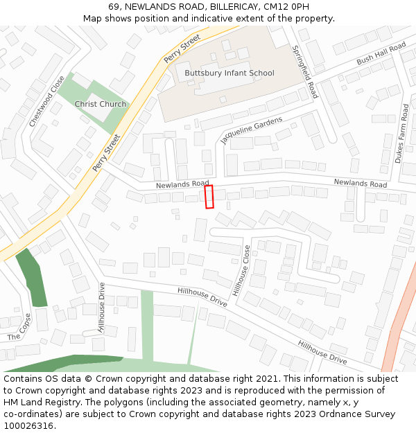 69, NEWLANDS ROAD, BILLERICAY, CM12 0PH: Location map and indicative extent of plot