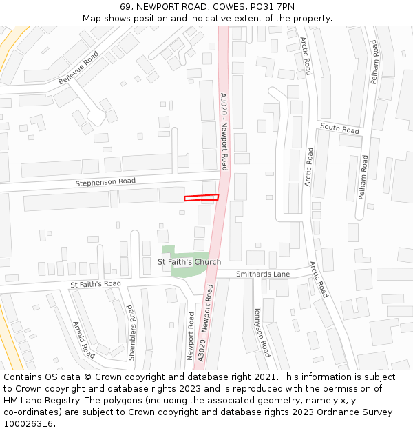 69, NEWPORT ROAD, COWES, PO31 7PN: Location map and indicative extent of plot