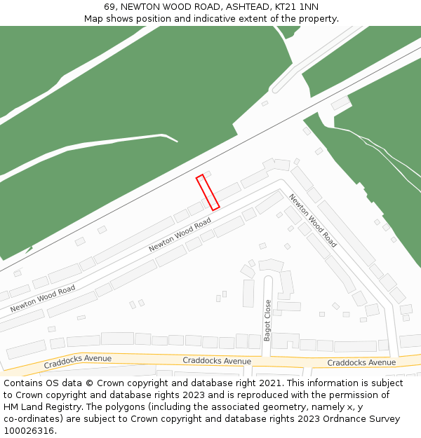 69, NEWTON WOOD ROAD, ASHTEAD, KT21 1NN: Location map and indicative extent of plot