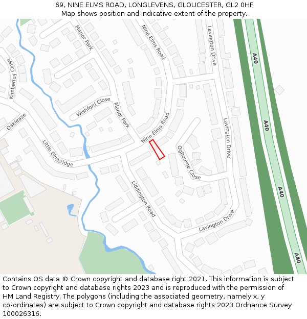 69, NINE ELMS ROAD, LONGLEVENS, GLOUCESTER, GL2 0HF: Location map and indicative extent of plot