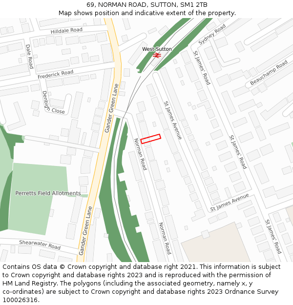 69, NORMAN ROAD, SUTTON, SM1 2TB: Location map and indicative extent of plot