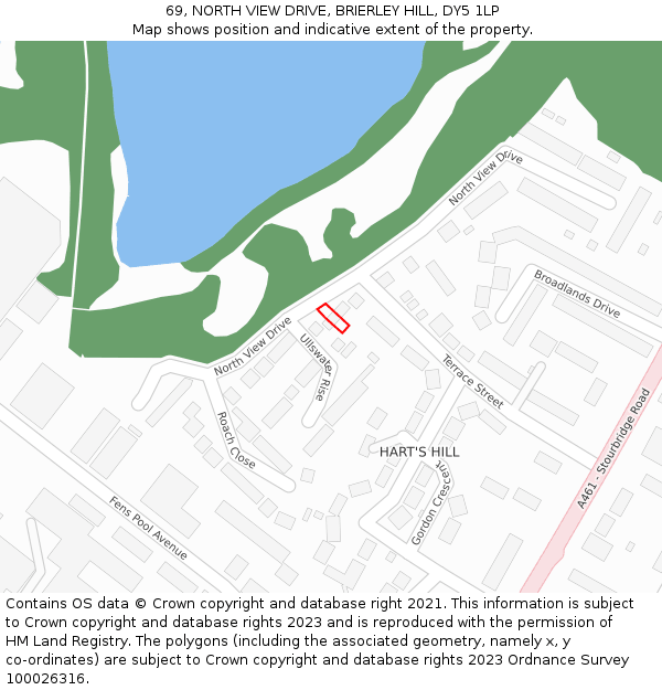 69, NORTH VIEW DRIVE, BRIERLEY HILL, DY5 1LP: Location map and indicative extent of plot