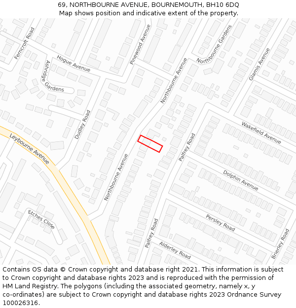 69, NORTHBOURNE AVENUE, BOURNEMOUTH, BH10 6DQ: Location map and indicative extent of plot