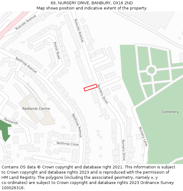 69, NURSERY DRIVE, BANBURY, OX16 2ND: Location map and indicative extent of plot