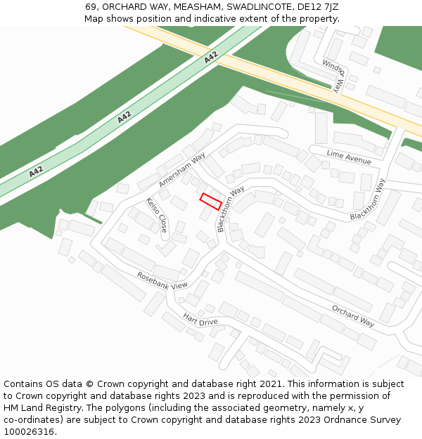 69, ORCHARD WAY, MEASHAM, SWADLINCOTE, DE12 7JZ: Location map and indicative extent of plot