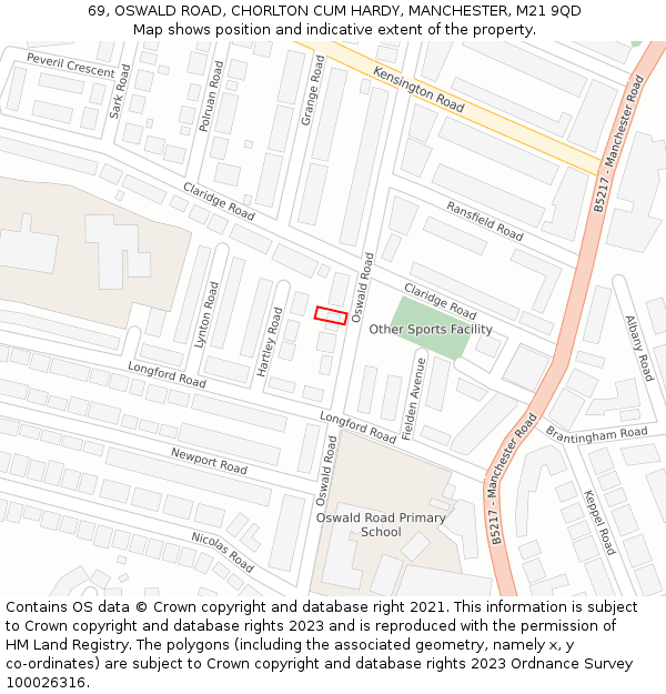 69, OSWALD ROAD, CHORLTON CUM HARDY, MANCHESTER, M21 9QD: Location map and indicative extent of plot