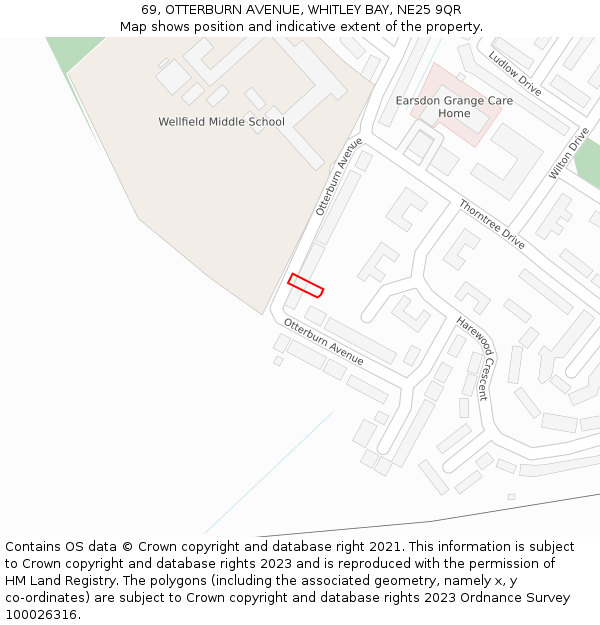 69, OTTERBURN AVENUE, WHITLEY BAY, NE25 9QR: Location map and indicative extent of plot