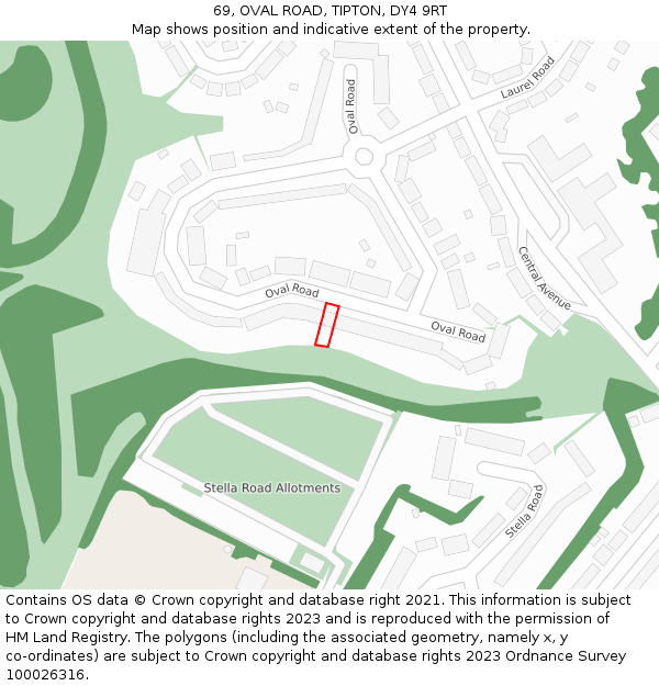 69, OVAL ROAD, TIPTON, DY4 9RT: Location map and indicative extent of plot