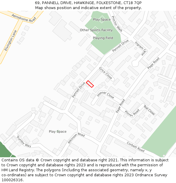 69, PANNELL DRIVE, HAWKINGE, FOLKESTONE, CT18 7QP: Location map and indicative extent of plot