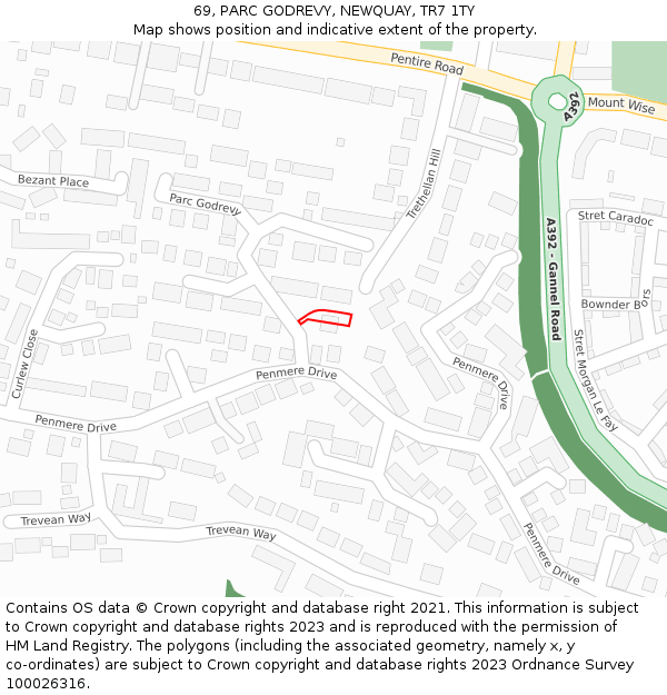 69, PARC GODREVY, NEWQUAY, TR7 1TY: Location map and indicative extent of plot