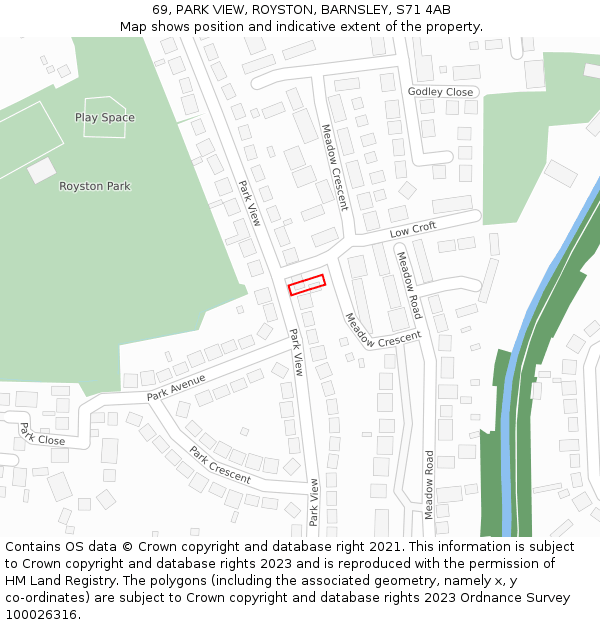 69, PARK VIEW, ROYSTON, BARNSLEY, S71 4AB: Location map and indicative extent of plot