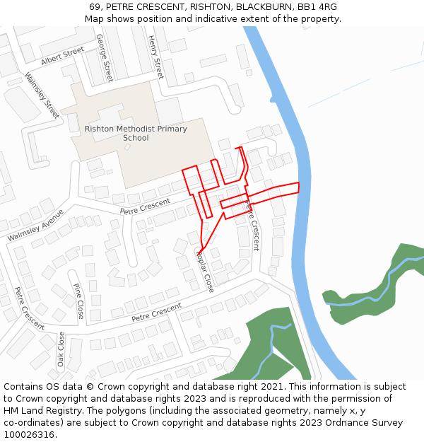69, PETRE CRESCENT, RISHTON, BLACKBURN, BB1 4RG: Location map and indicative extent of plot