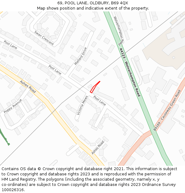 69, POOL LANE, OLDBURY, B69 4QX: Location map and indicative extent of plot
