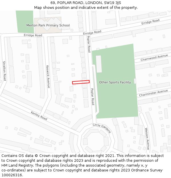 69, POPLAR ROAD, LONDON, SW19 3JS: Location map and indicative extent of plot