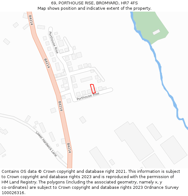 69, PORTHOUSE RISE, BROMYARD, HR7 4FS: Location map and indicative extent of plot