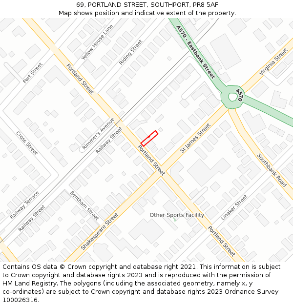 69, PORTLAND STREET, SOUTHPORT, PR8 5AF: Location map and indicative extent of plot