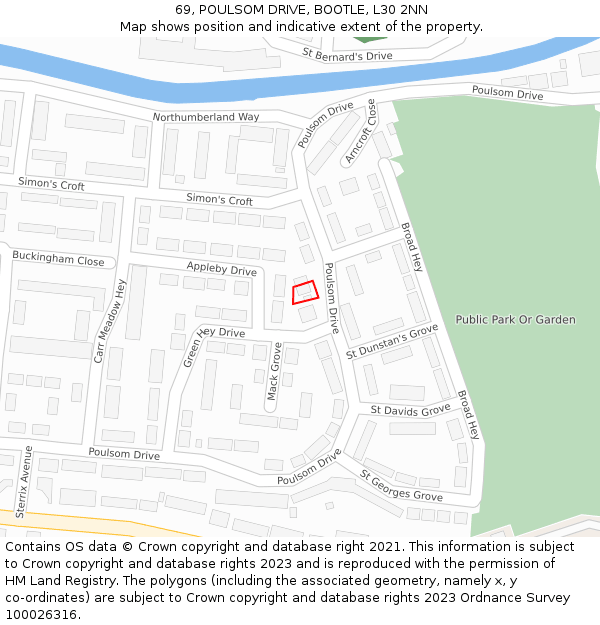 69, POULSOM DRIVE, BOOTLE, L30 2NN: Location map and indicative extent of plot