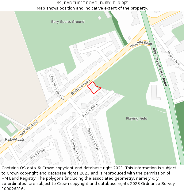 69, RADCLIFFE ROAD, BURY, BL9 9JZ: Location map and indicative extent of plot