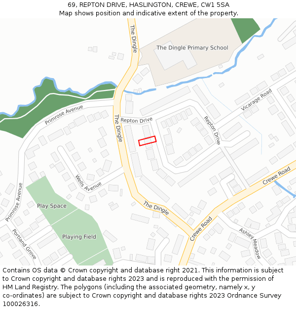 69, REPTON DRIVE, HASLINGTON, CREWE, CW1 5SA: Location map and indicative extent of plot