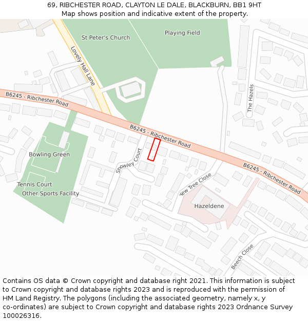 69, RIBCHESTER ROAD, CLAYTON LE DALE, BLACKBURN, BB1 9HT: Location map and indicative extent of plot