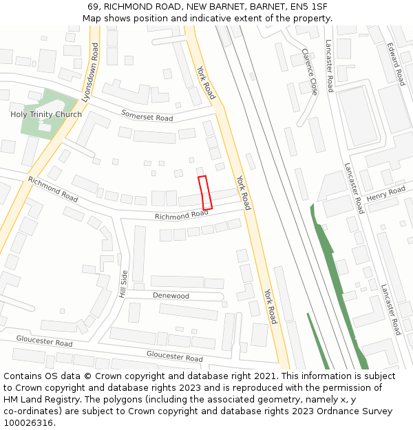 69, RICHMOND ROAD, NEW BARNET, BARNET, EN5 1SF: Location map and indicative extent of plot