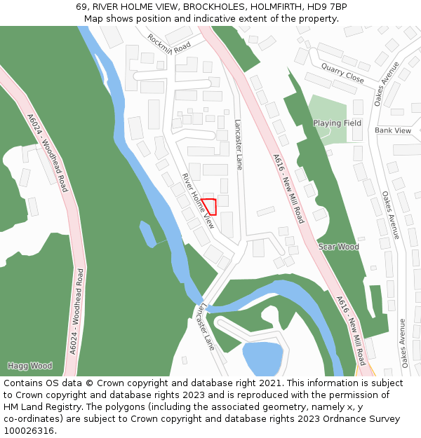 69, RIVER HOLME VIEW, BROCKHOLES, HOLMFIRTH, HD9 7BP: Location map and indicative extent of plot