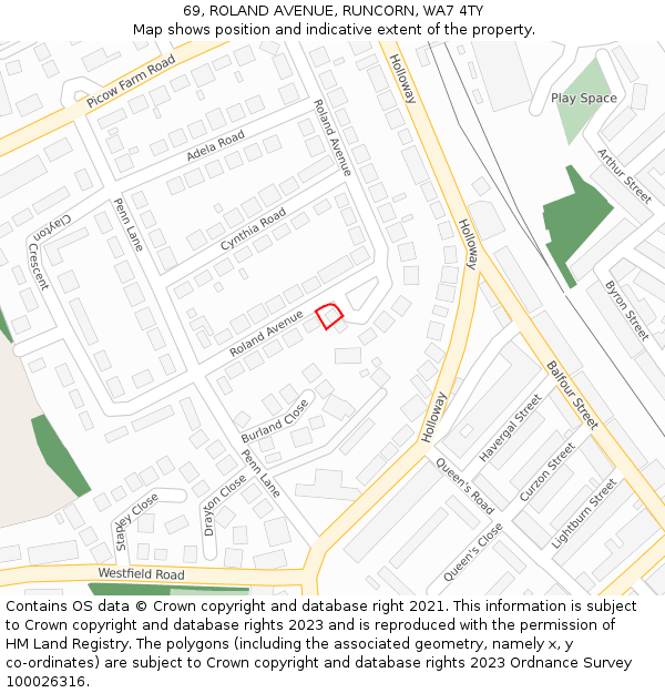 69, ROLAND AVENUE, RUNCORN, WA7 4TY: Location map and indicative extent of plot