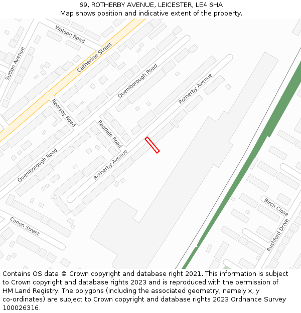 69, ROTHERBY AVENUE, LEICESTER, LE4 6HA: Location map and indicative extent of plot