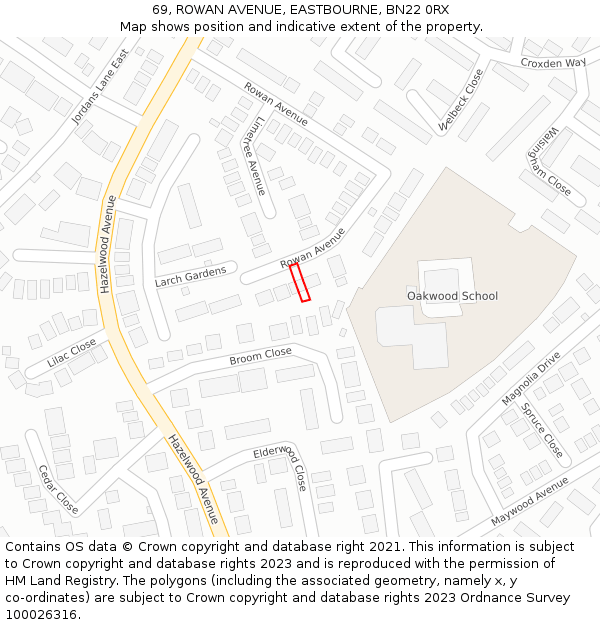 69, ROWAN AVENUE, EASTBOURNE, BN22 0RX: Location map and indicative extent of plot