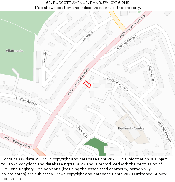 69, RUSCOTE AVENUE, BANBURY, OX16 2NS: Location map and indicative extent of plot