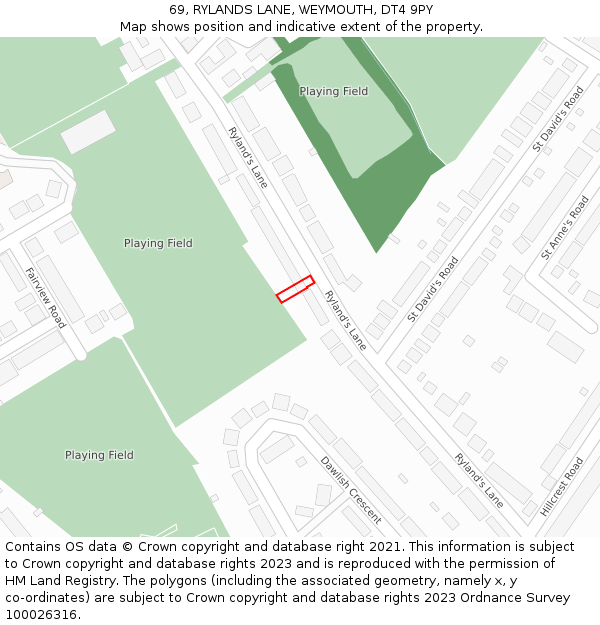 69, RYLANDS LANE, WEYMOUTH, DT4 9PY: Location map and indicative extent of plot