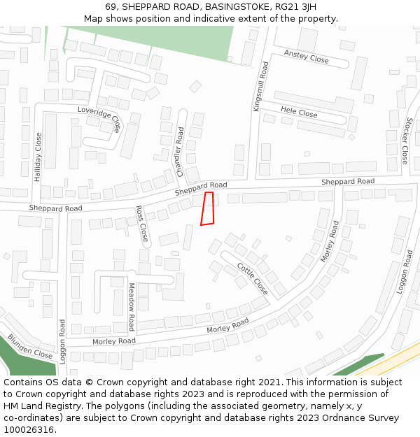 69, SHEPPARD ROAD, BASINGSTOKE, RG21 3JH: Location map and indicative extent of plot