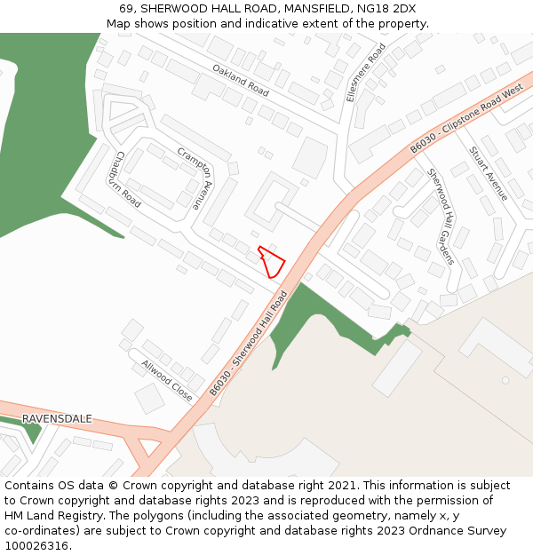 69, SHERWOOD HALL ROAD, MANSFIELD, NG18 2DX: Location map and indicative extent of plot