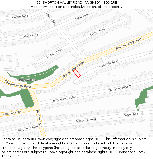69, SHORTON VALLEY ROAD, PAIGNTON, TQ3 1RE: Location map and indicative extent of plot