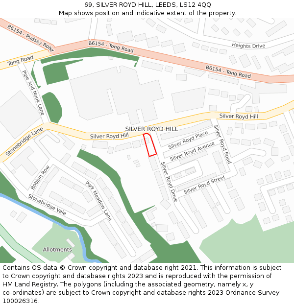 69, SILVER ROYD HILL, LEEDS, LS12 4QQ: Location map and indicative extent of plot