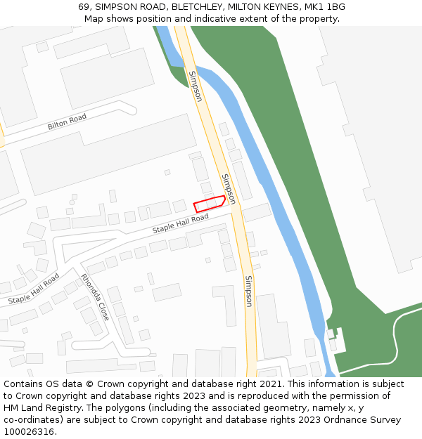 69, SIMPSON ROAD, BLETCHLEY, MILTON KEYNES, MK1 1BG: Location map and indicative extent of plot
