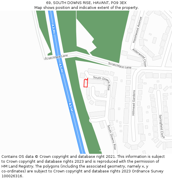 69, SOUTH DOWNS RISE, HAVANT, PO9 3EX: Location map and indicative extent of plot