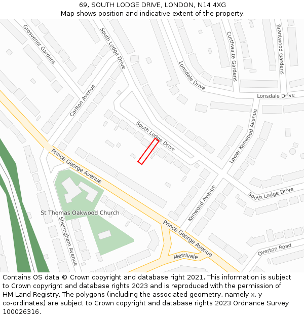 69, SOUTH LODGE DRIVE, LONDON, N14 4XG: Location map and indicative extent of plot