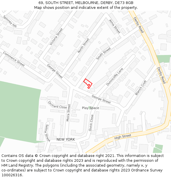 69, SOUTH STREET, MELBOURNE, DERBY, DE73 8GB: Location map and indicative extent of plot
