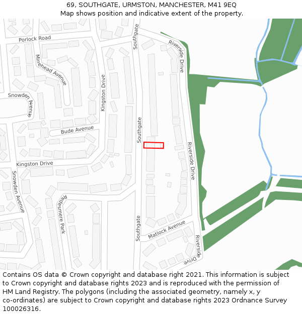 69, SOUTHGATE, URMSTON, MANCHESTER, M41 9EQ: Location map and indicative extent of plot